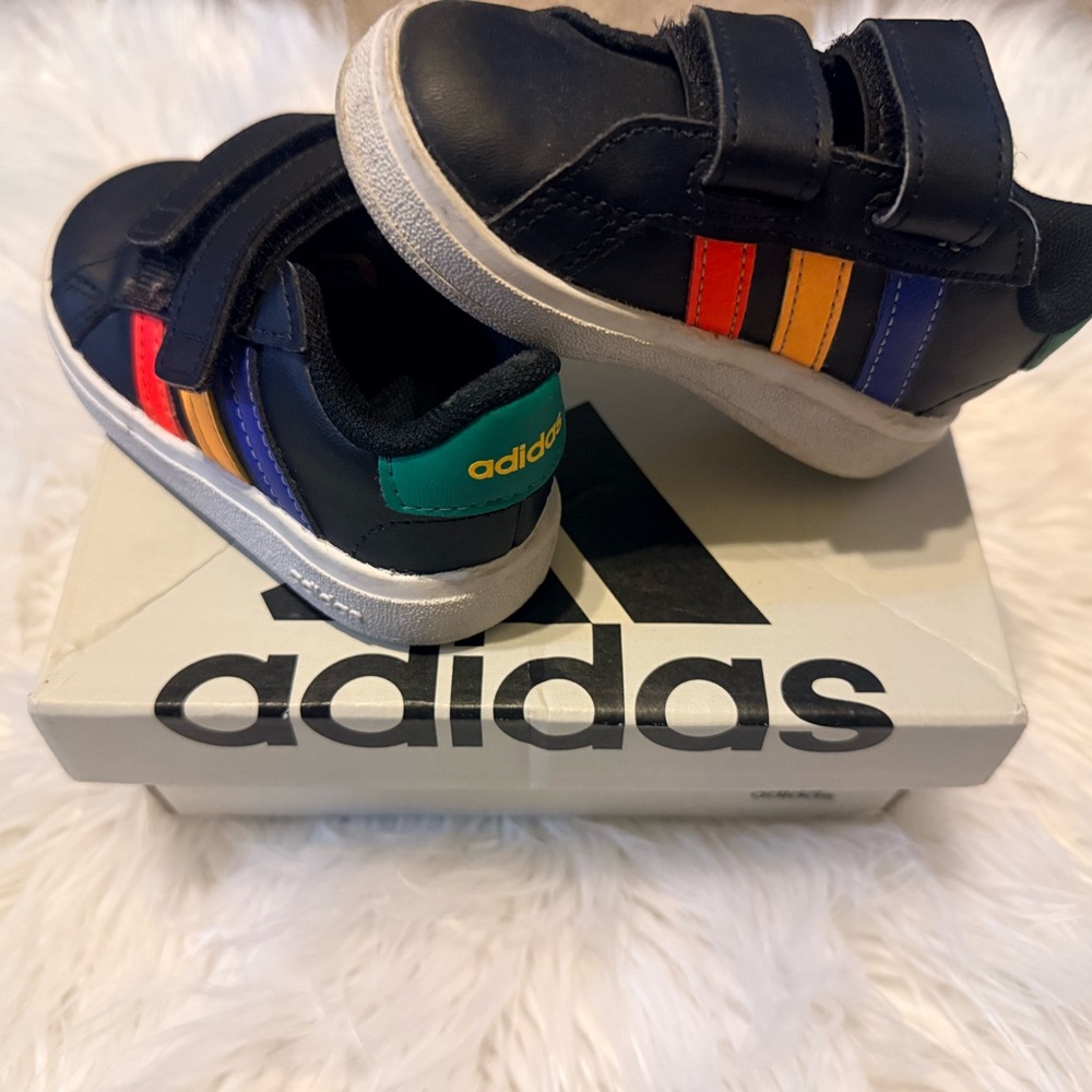 Adidas Kids' Black Sneakers with Colorful Stripes